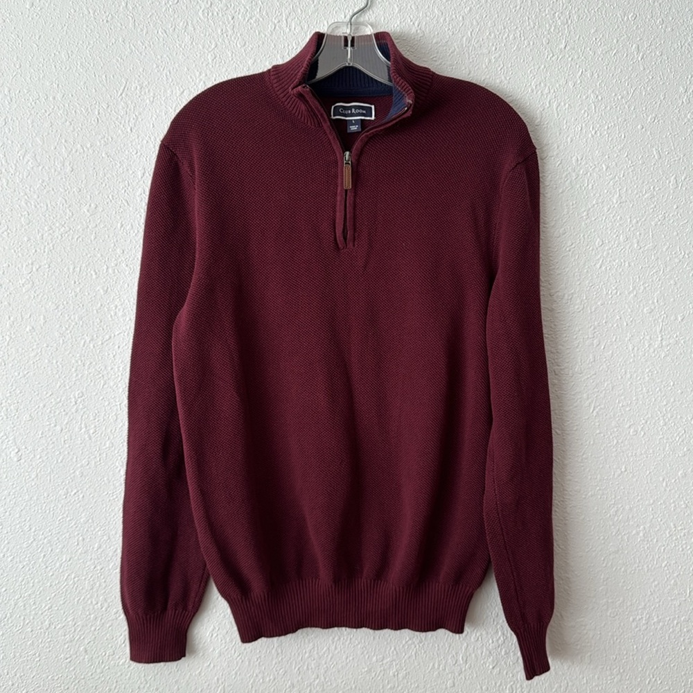 Club Room Men's Quarter-Zip Textured Cotton Sweater Size L